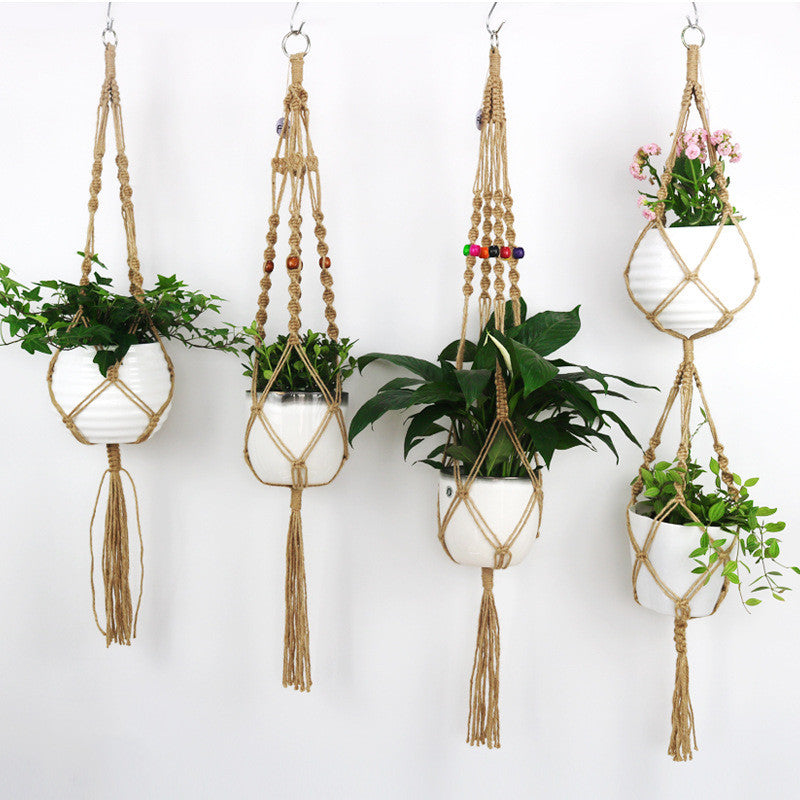 Beaded cotton rope plant hanger basket